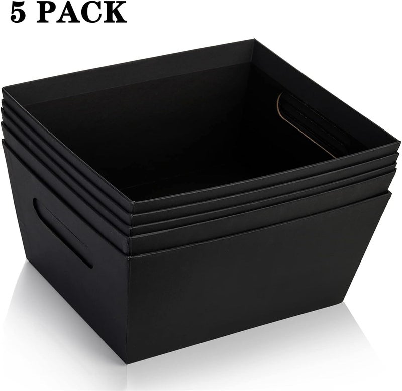 DEAYOU 5 Pack Gift Basket Empty, 12" x 10" Kraft Basket With Handle, 6 LB Cardboard Gift Basket Market Tray, Large Black Paper Baskets Holder Container for Wine Gift, DIY, Food, Snacks, Crafts, Easter - Image 5